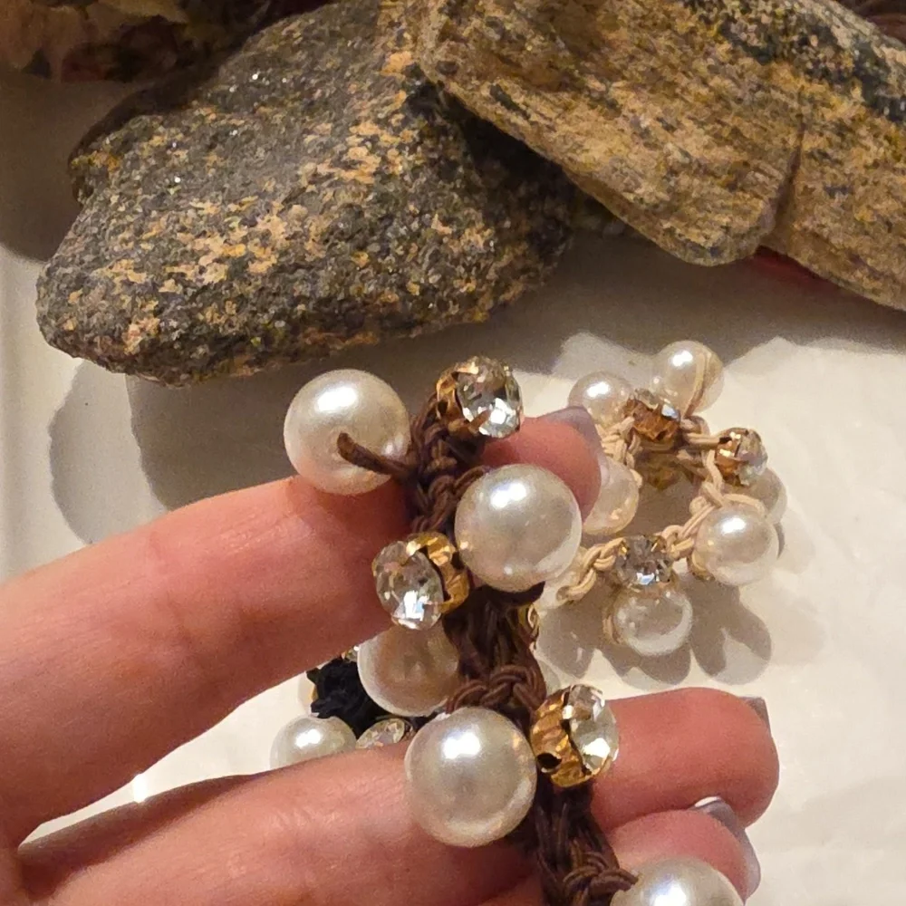 New 3pc Glass Stones & Pearl Ponytail Holder Set - Picture 2 of 10